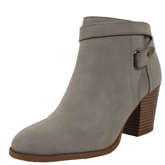 Light Grey Faux Nubuck Leather Stacked Heel Boot - Picture 2 of 7